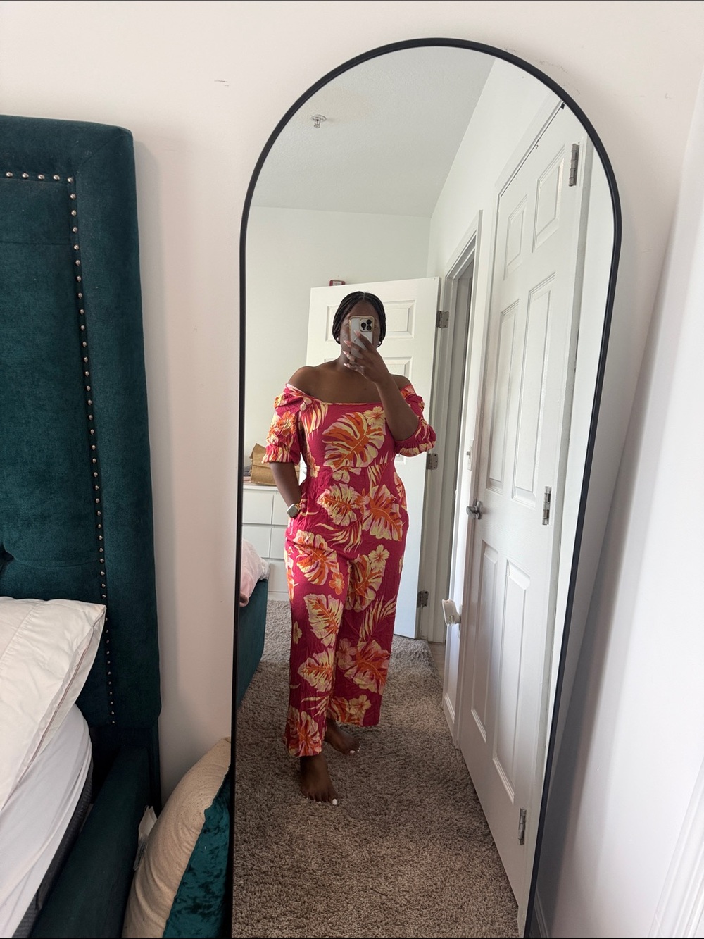 BloomChic Pink Tropical Off-Shoulder Midi Dress - Picture 4 of 4